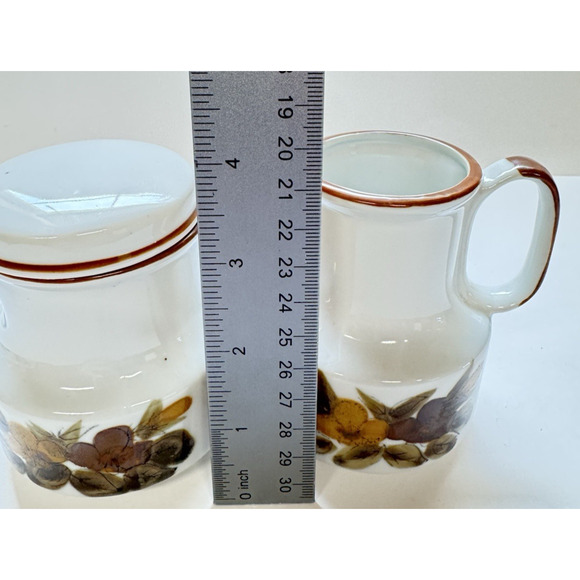 MCM Handgemalt Stoneware Creamer and Sugar Canister Vintage Brown Floral - Picture 6 of 8